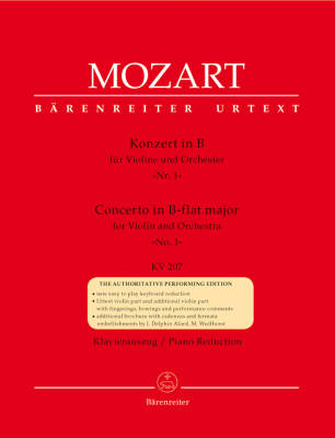 Baerenreiter Verlag - Concerto no. 1 in B-flat major K. 207 - Mozart/Mahling - Violin/Piano Reduction - Sheet Music