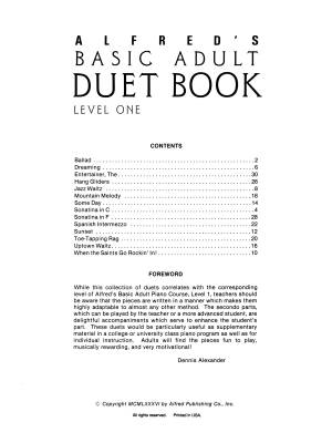 Alfred\'s Basic Adult Piano Course: Duet Book, Level 1 - Alexander - Piano - Book