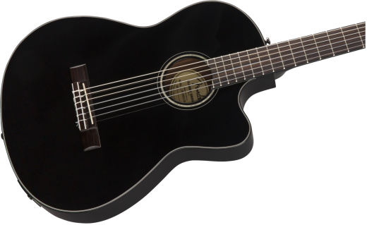CN-140SCE Nylon Thinline Acoustic/Electric Guitar with Case - Black