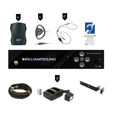 Williams Sound - FM 557 PRO Assistive Listening System (4 Receivers) with Rack Panel Kit and Cable