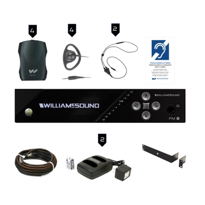 Williams Sound - FM 557 PRO Assistive Listening System (4 Receivers) with Rack Panel Kit and Cable