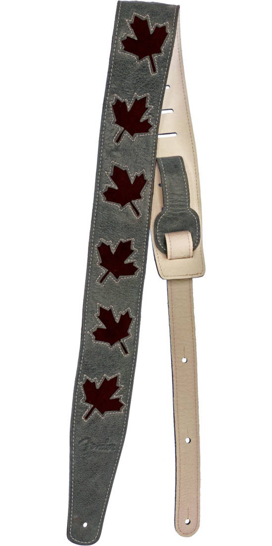 2.5\'\' Leather Maple Leaf Guitar Strap - Gray/Burgundy