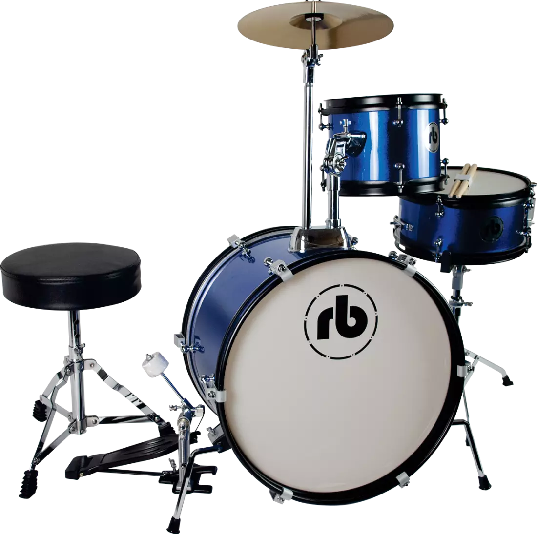 RB 3-Piece Junior Drum Kit with Cymbals, Hardware & Throne - Blue