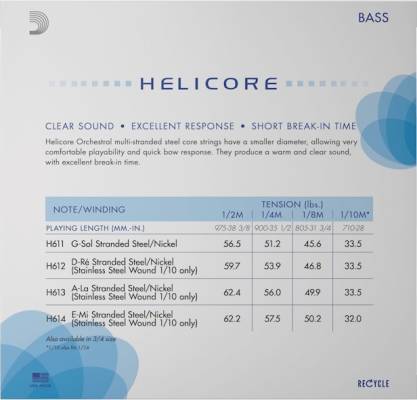 Helicore Bass Medium Tension Strings - 1/4