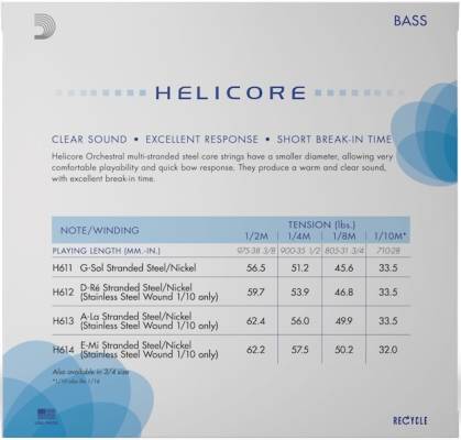 Helicore Bass Medium Tension Strings - 1/8