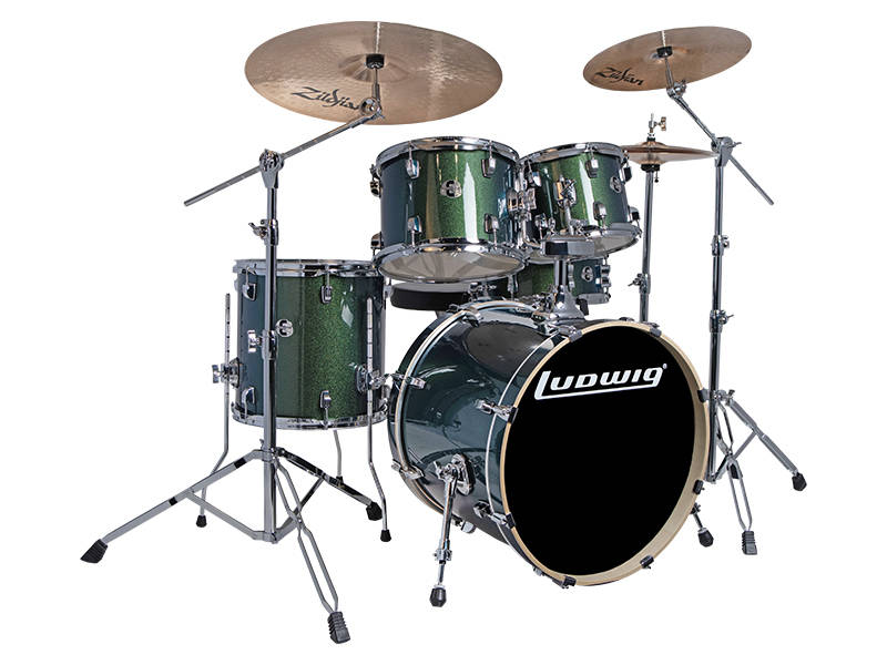 Evolution 5-Piece Drum Kit with Hardware and Zildjian I Cymbals (20,10,12,14,SD) - Green Sparkle