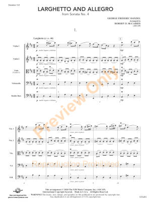 Larghetto and Allegro from Sonata No. 4 - Handel/McCashin - String Orchestra - Gr. 3.5