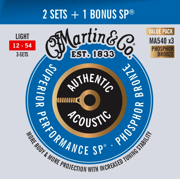Authentic Acoustic SP 92/8 Phosphor Bronze Strings Promo Pack - 12-54 Light
