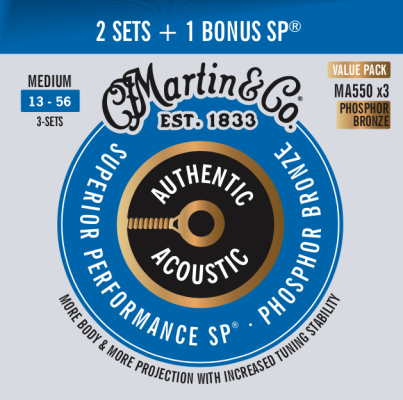 Martin Guitars - Authentic Acoustic SP 92/8 Phosphor Bronze Strings Promo Pack - 13-56 Medium