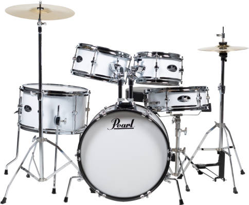 Roadshow Jr. 5-Piece Drum Kit (16,8,10,13,SD) with Cymbals and Hardware - Pure White