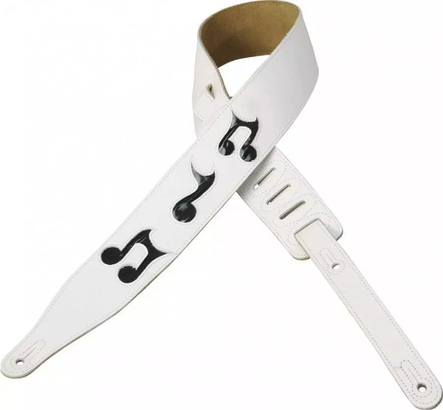 2 1/2 inch Leather Music Note Guitar Strap - White (XL)