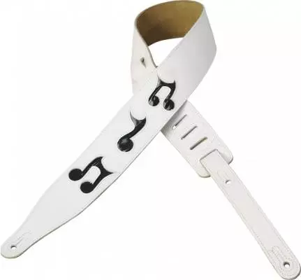2 1/2 inch Leather Music Note Guitar Strap - White (XL)