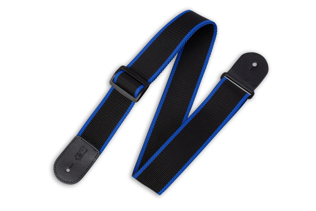 Polypropylene Guitar Strap with Leather Ends - Black & Blue