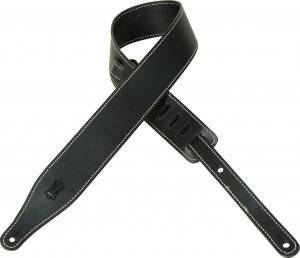 2 1/2 Inch Carving Leather Guitar Strap With Stitching - Black