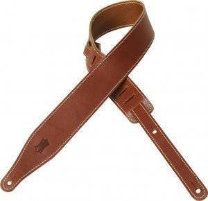 2 1/2 Inch Carving Leather Guitar Strap With Stitching - Walnut