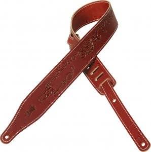 2 1/2 Inch Carving Leather Guitar Strap With Tribal - Cranberry
