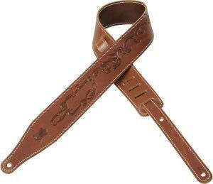 Levy's 2 1/2 Inch Carving Leather Guitar Strap With Tribal - XL Brown