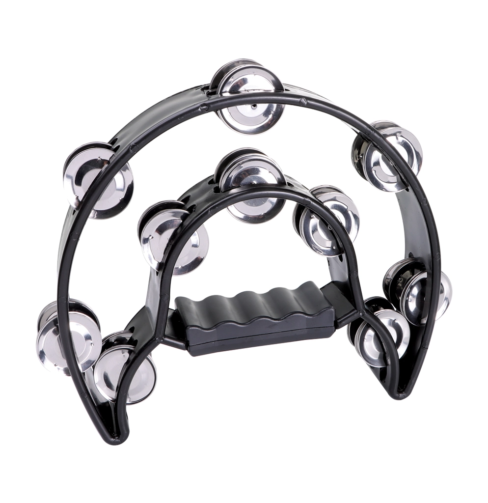 Heavy Duty Half-moon Tambourine with Inside Row - Black