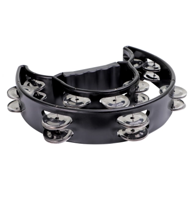 Heavy Duty Half-moon Tambourine with Inside Row - Black