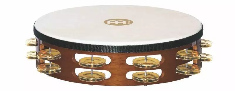 Traditional Goat-Skin Wood Tambourine - Brass Jingles