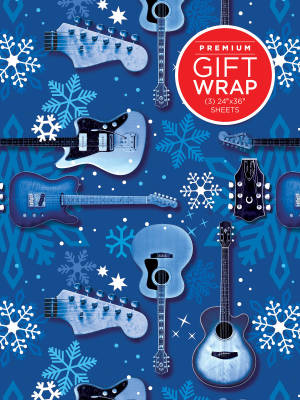 Wrapping Paper: Blue Guitars & Snowflakes Theme - 3 Sheets (24\'\'x36\'\')
