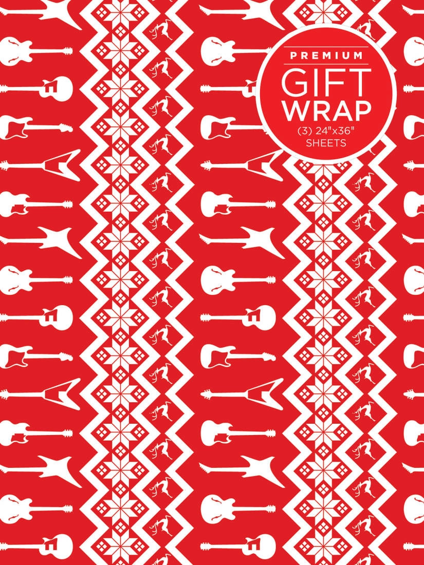 Wrapping Paper: Red & White Holiday Guitar Theme - 3 Sheets (24\'\'x36\'\')