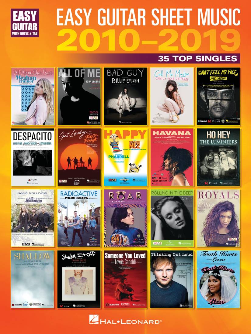 Easy Guitar Sheet Music 2010-2019: 35 Top Singles - Guitar TAB - Book