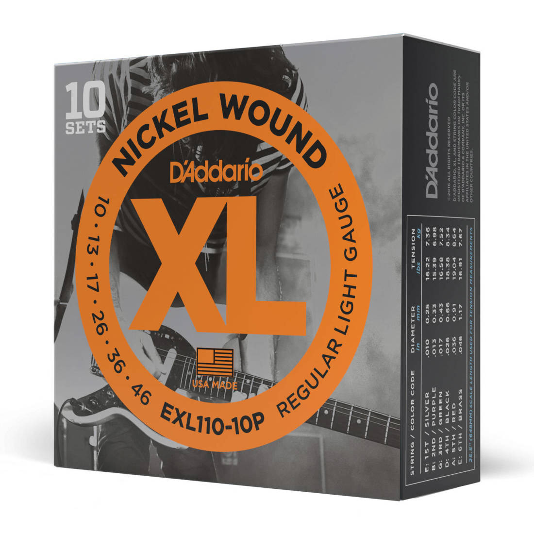 D'Addario EXL11010P Nickel Wound Electric Guitar String Sets 10Pack