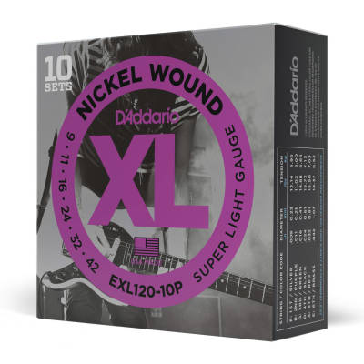 DAddario - EXL120-10P Nickel Wound Electric Guitar String Sets 10 Pack - Super Light 9-42
