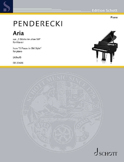 Aria (from \'\'Three Pieces in Old Style\'\') - Penderecki/Allhoff - Piano - Book