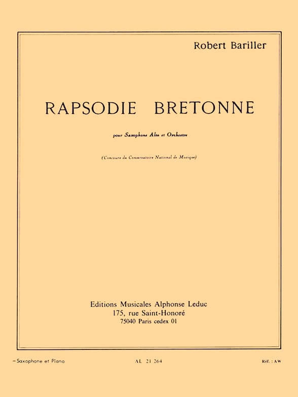 Breton Rhapsody - Bariller - Alto Saxophone/Piano - Sheet Music