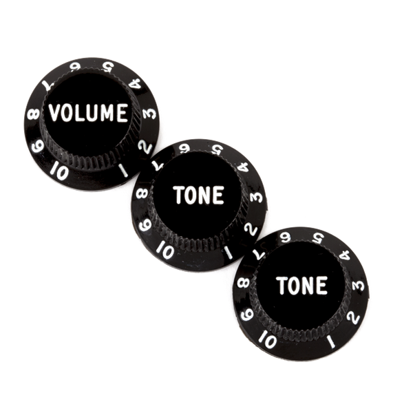 Stratocaster Knobs, Tone/Tone/Volume - Black