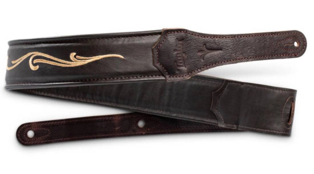 Spring Vine 2.5\'\' Embroidered Leather Guitar Strap - Chocolate Brown