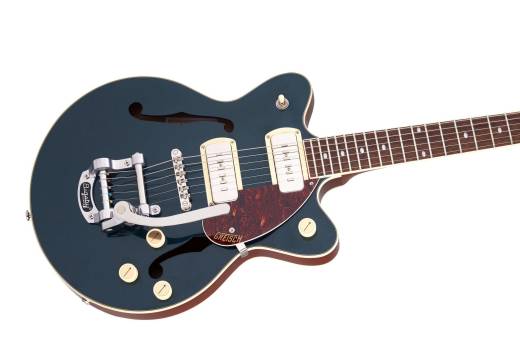 G2655T-P90 Streamliner Center Block Jr. Double-Cut P90 with Bigsby, Laurel Fingerboard - Two-Tone Midnight Sapphire and Vintage Mahogany Stain