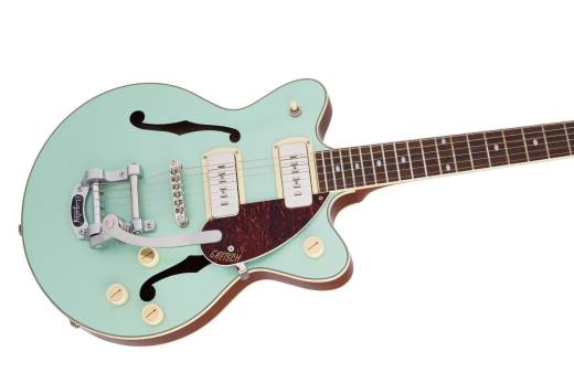 G2655T-P90 Streamliner Center Block Jr. Double-Cut P90 with Bigsby, Laurel Fingerboard - Two-Tone Mint Metallic and Vintage Mahogany Stain