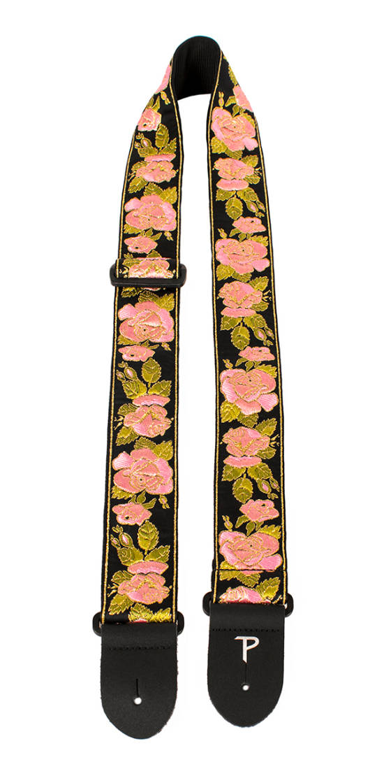 2\'\' Jacquard Guitar Strap with Leather Ends - Roses