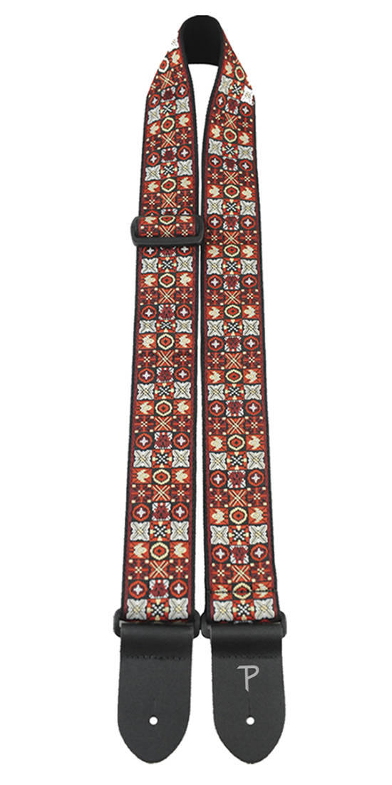 2\'\' Jacquard Guitar Strap with Leather Ends - X\'s & O\'s