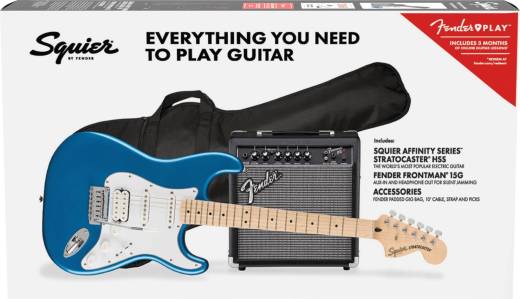 Squier - Affinity Stratocaster HSS Pack w/15G, Gig Bag - Lake Placid Blue