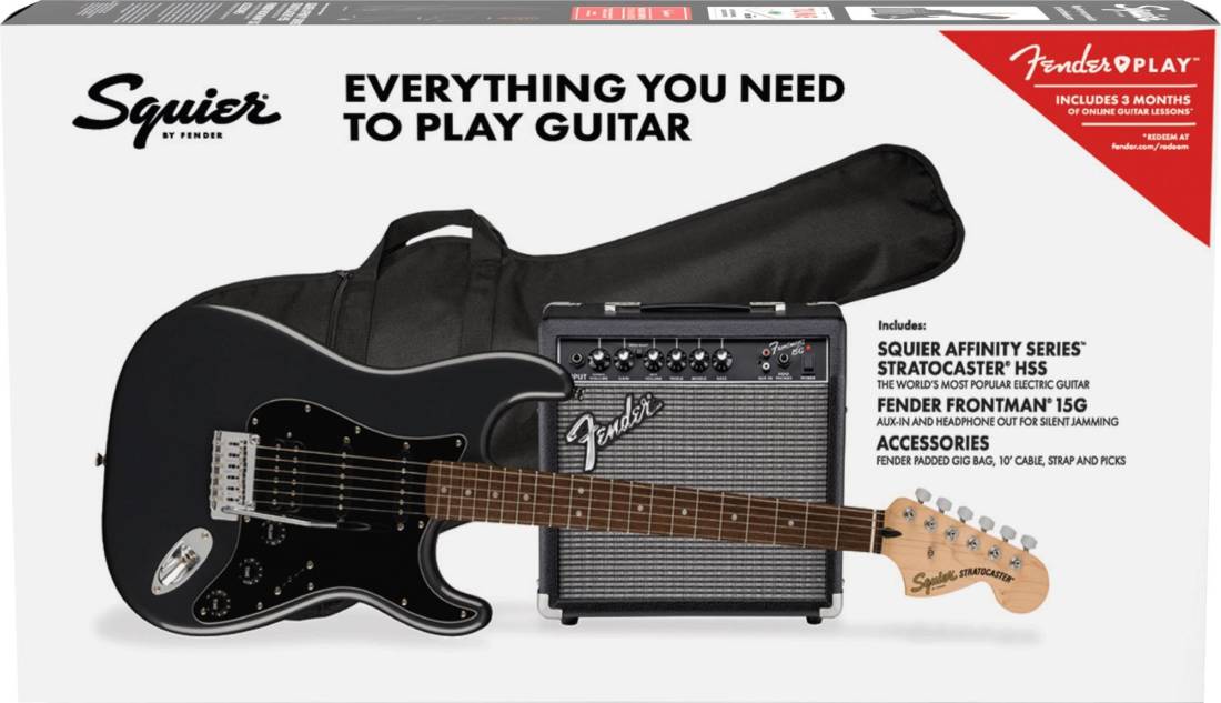 Squier Affinity Stratocaster HSS Pack W/15G, Gig Bag - Charcoal Frost  Metallic | Long  McQuade