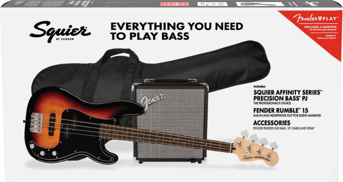SQUIER Affinity Series Precision Bass Pj Pack - Laurel, 3-Color Sunburst