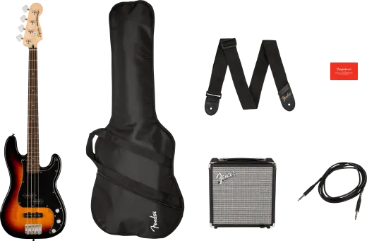 Squier - Affinity PJ Bass Pack w/Rumble 15, Gig Bag - 3-Colour Sunburst