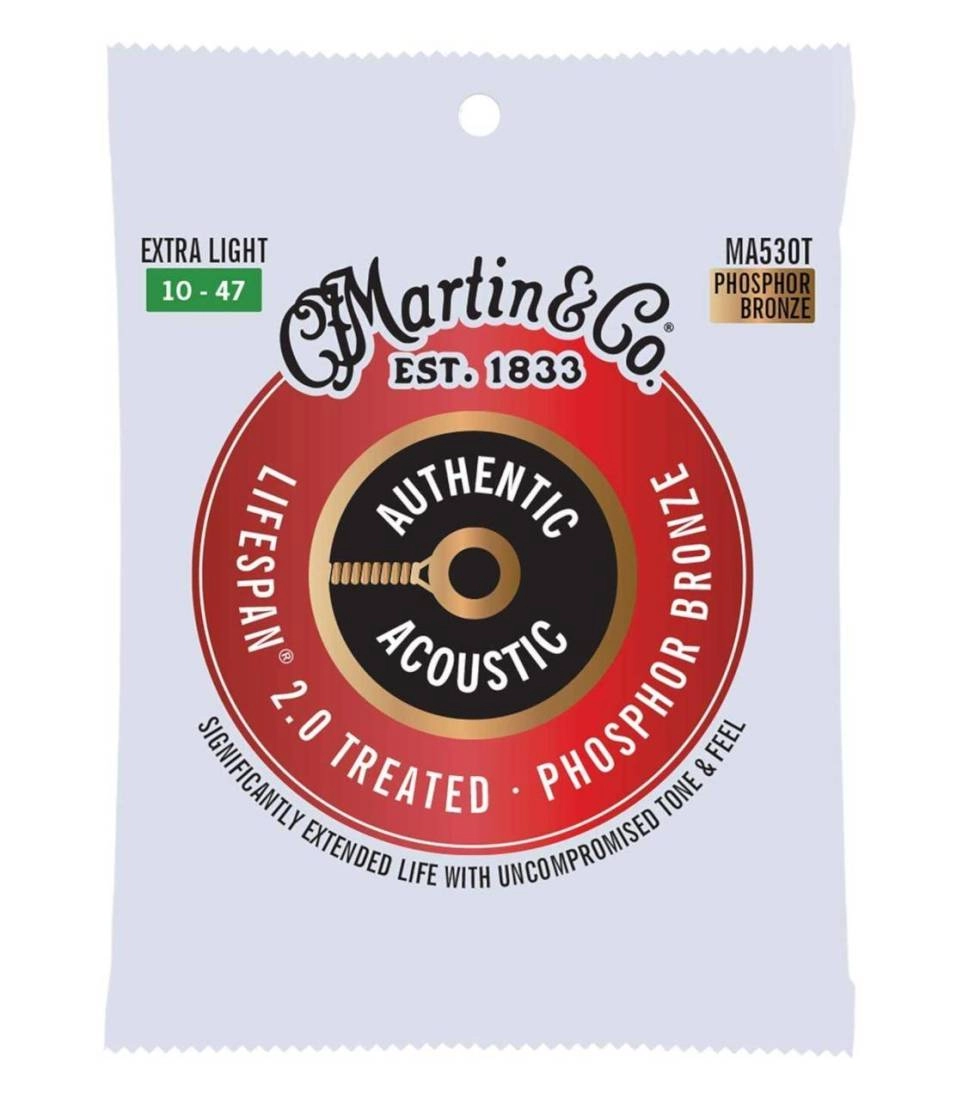 Authentic Acoustic Lifespan 2.0 Guitar Strings - 92/8 Phosphor Bronze - Extra Light 10-47