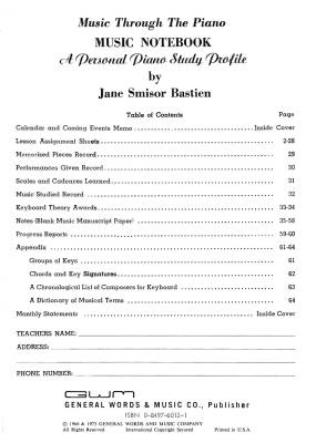Music Notebook - Bastien - Piano - Book