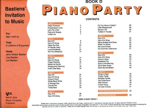 Bastiens\' Invitation to Music: Piano Party, Book D - Bastien - Piano - Book