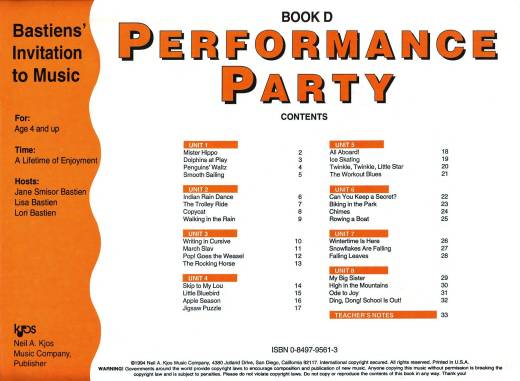 Bastiens\' Invitation to Music: Performance Party, Book D - Bastien - Piano - Book