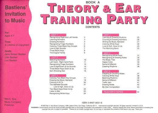 Bastiens\' Invitation to Music: Theory & Ear Training Party, Book A - Bastien - Piano - Book