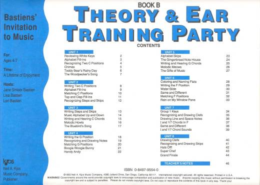 Bastiens\' Invitation to Music: Theory & Ear Training Party, Book B - Bastien - Piano - Book