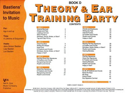 Bastiens\' Invitation to Music: Theory & Ear Training Party, Book D - Bastien - Piano - Book
