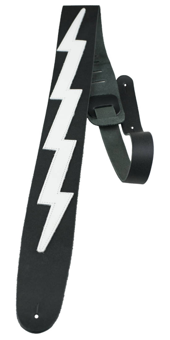 2.5\'\' Leather Lightning Bolt Guitar Strap - Black and White