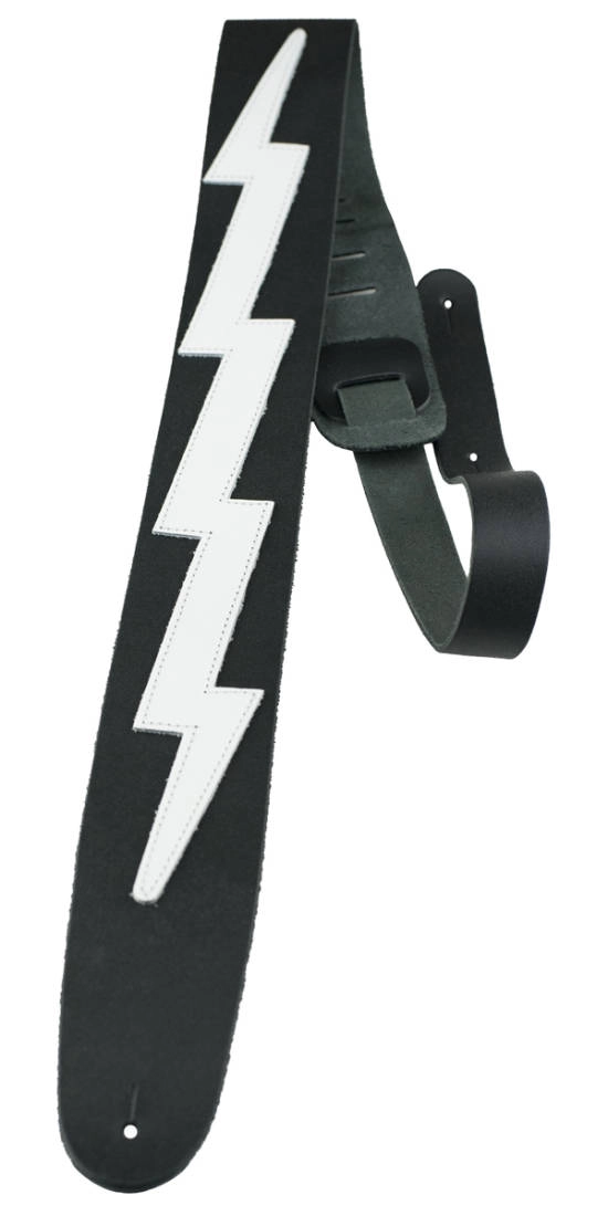 2.5\'\' Leather Lightning Bolt Guitar Strap - Black and White